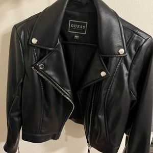 Guess Cropped Moto Jacket 3/4 sleeves. Small. Faux Leather.